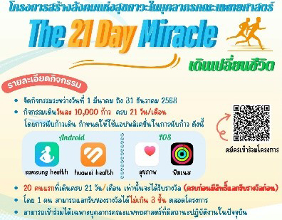 “The 21 Day Miracle : เดินเปลี่ยนชีวิต” ก้าวเล็ก ๆ ที่เปลี่ยนพฤติกรรม สู่สุขภาพที่ยั่งยืนของบุคลากรทางการแพทย์